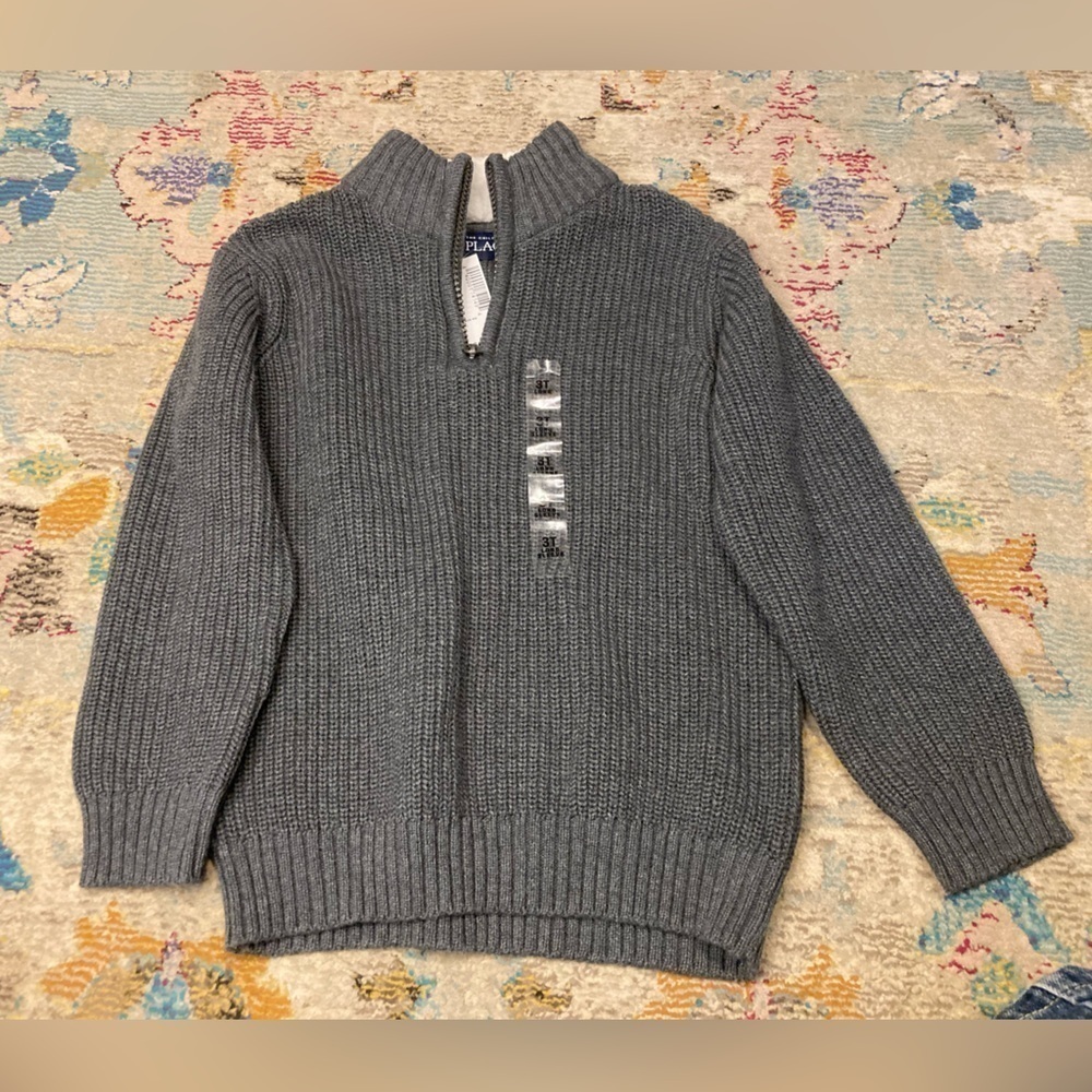 NWT The Children’s Place Grey And White Knit Half Zip Pullover Size 3T